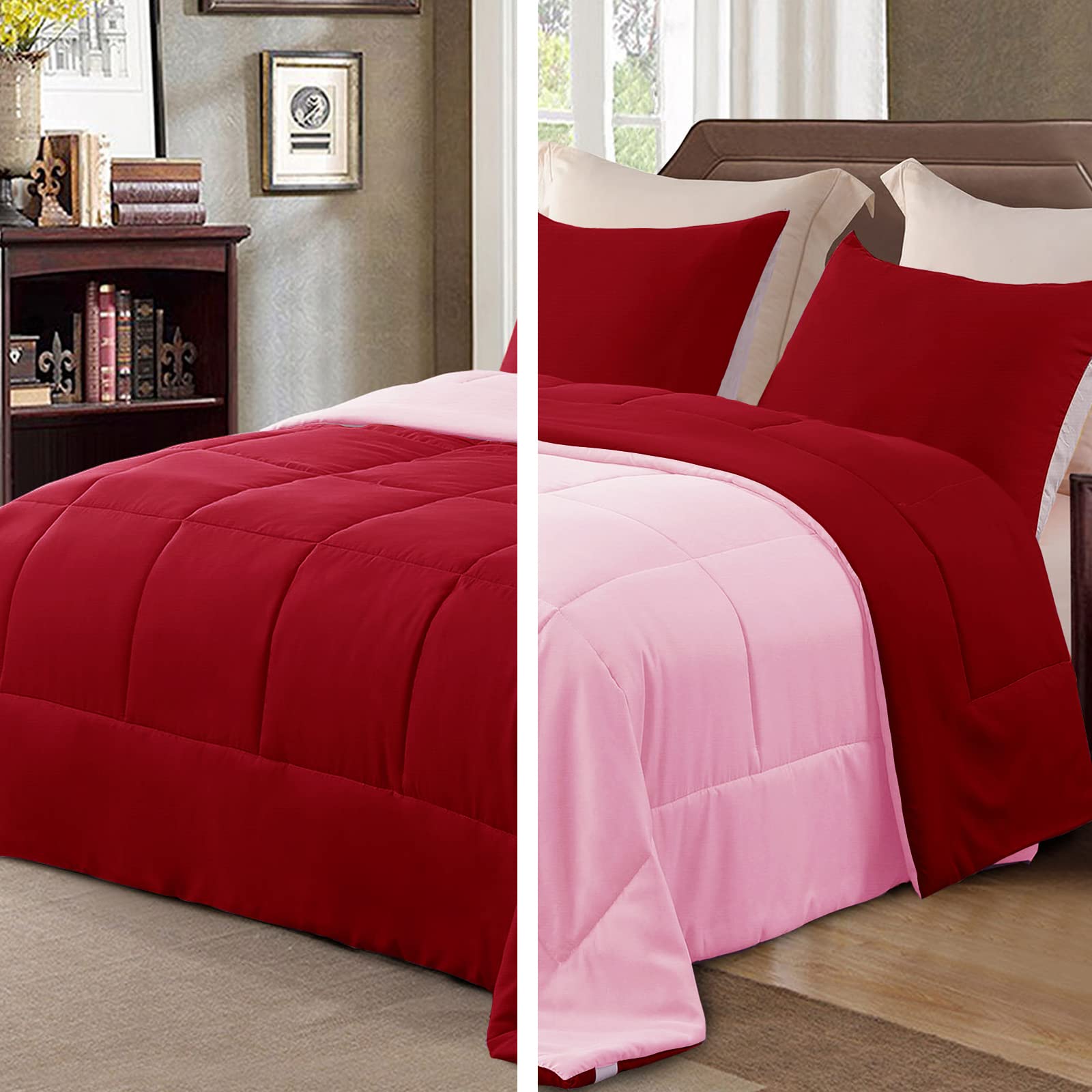 Exclusivo Mezcla Lightweight Reversible 3-Piece Comforter Set All Seasons, Down Alternative Comforter With 2 Pillow Shams, Queen